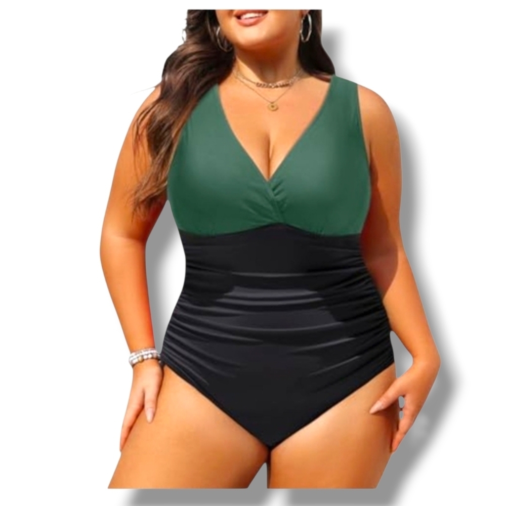 AQUA EVE - 20W Green & Black Tummy Control Swimsuit